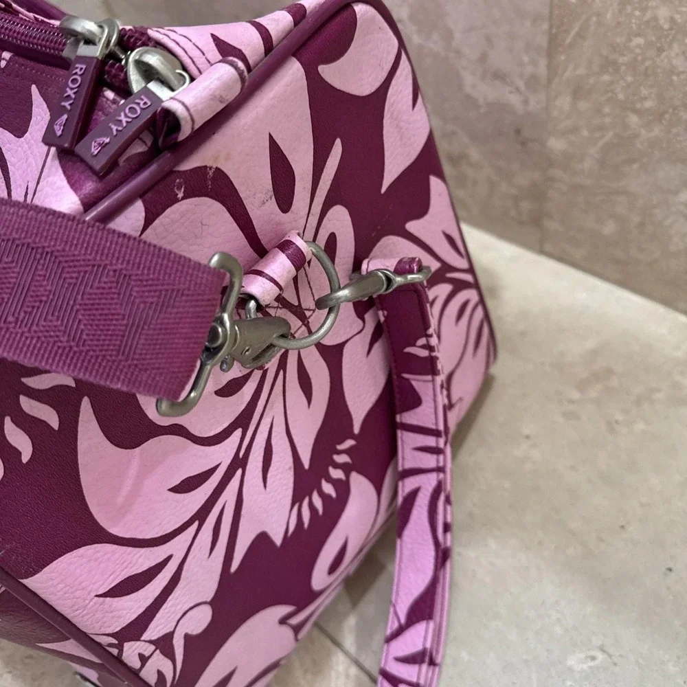 Vintage Roxy Hot Pink Tropical Floral Suitcase Y2K 90s Luggage Duffle Bag 22x12